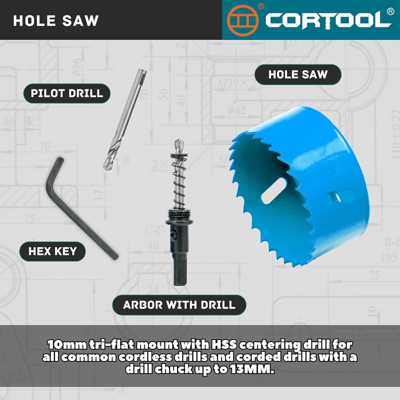Cortool 3-3/4 Inch Hole Saw with Arbor for Metal and Wood Cutting, Bi-Metal Hole Cutter, 3-3/4" Hole Saw Kit for Drywall, Wood, PVC Boards, Fiberglass and Vent Pipes - Image 3